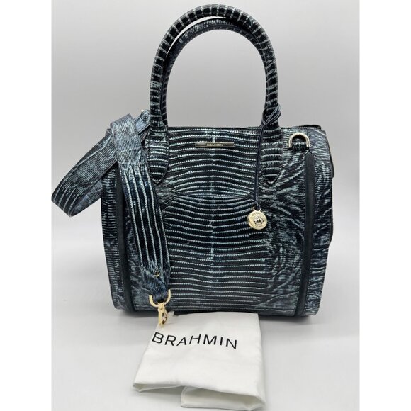 BRAHMIN Caroline croc embossed leather satchel crossbody + Dust bag - Slate Blue - Picture 9 of 14